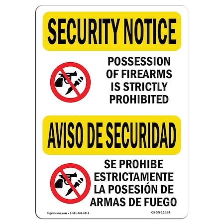 Signmission Sign, 18" H, 24" W, Plastic, PossessiOf FirearmsProhibited, Landscape, SN-P-1824-L-11624 OS-SN-P-1824-L-11624